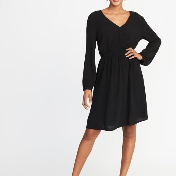 Long Sleeve Faux Wrap Dress 
